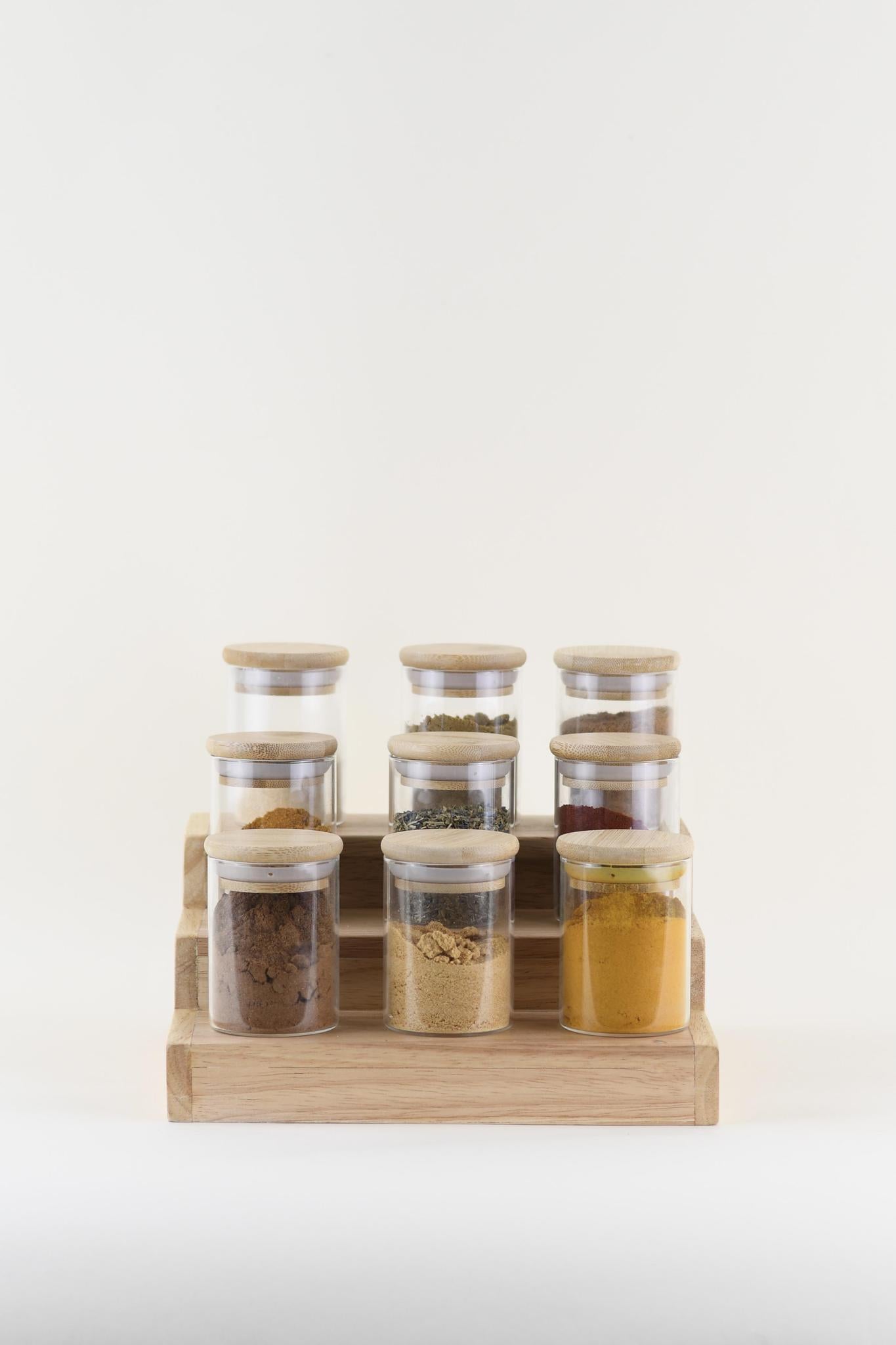 Wood Spice Rack & Glass Spice Jar Set – Sweet July