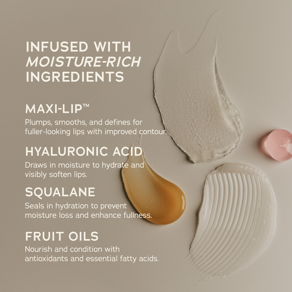 Lip Treatment ingredient panel with texture swatches.