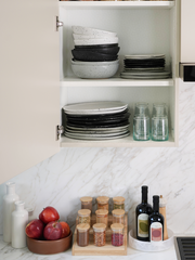 Wood Spice Rack & Glass Spice Jar Set