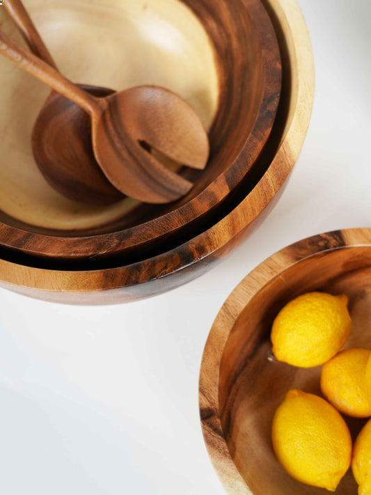 Sweet July Acacia Wood Nested Bowl Trio