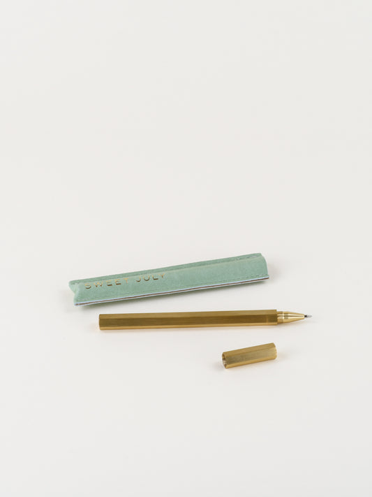 Sweet July Hexagon Brass Pen with Vegan Leather Sleeve