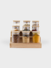 Wood Spice Rack & Glass Spice Jar Set