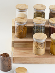Wood Spice Rack & Glass Spice Jar Set
