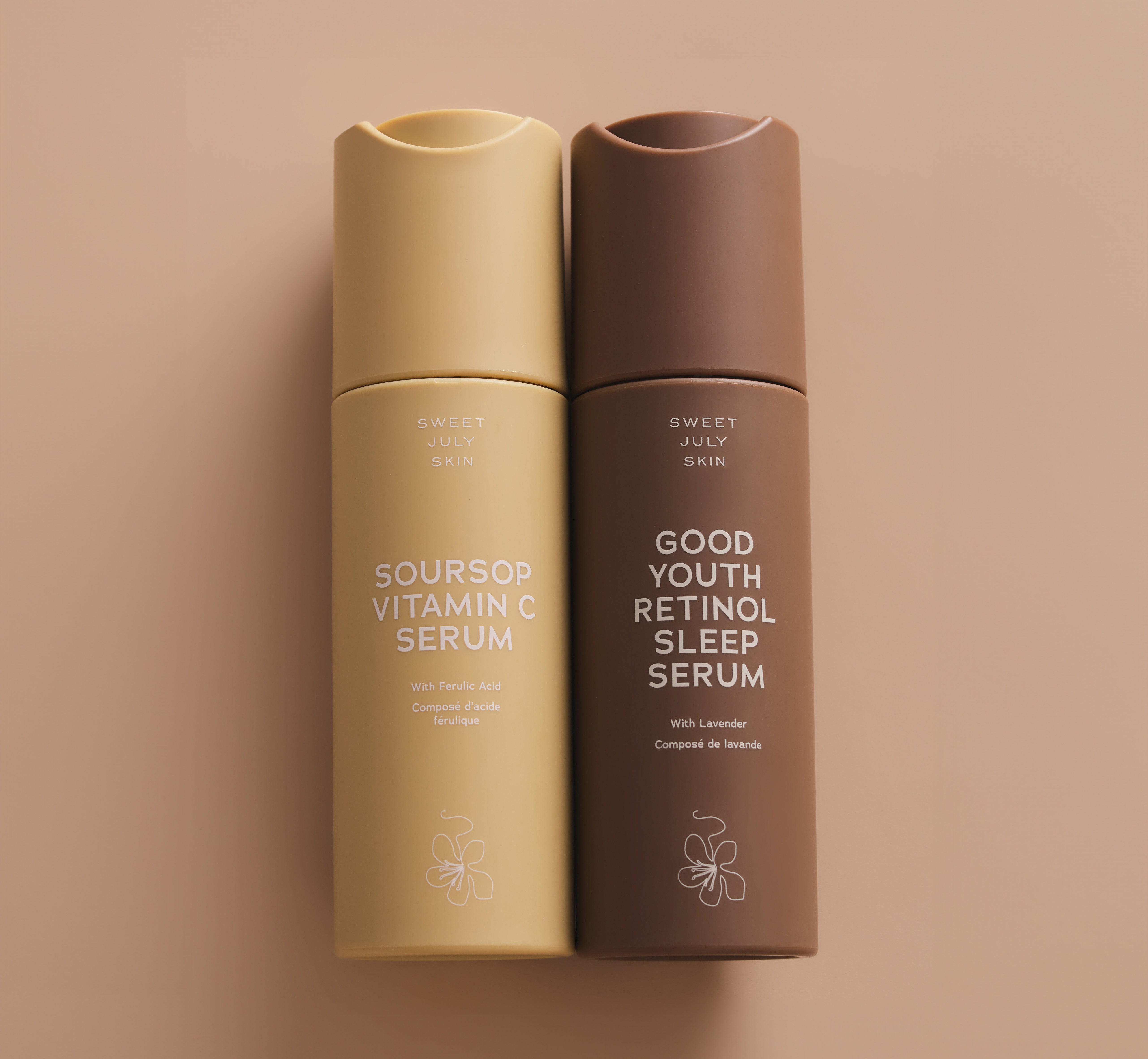 Sweet July Skin Soursop Vitamin C Serum and Good Youth Retinol Sleep Serum product bottles