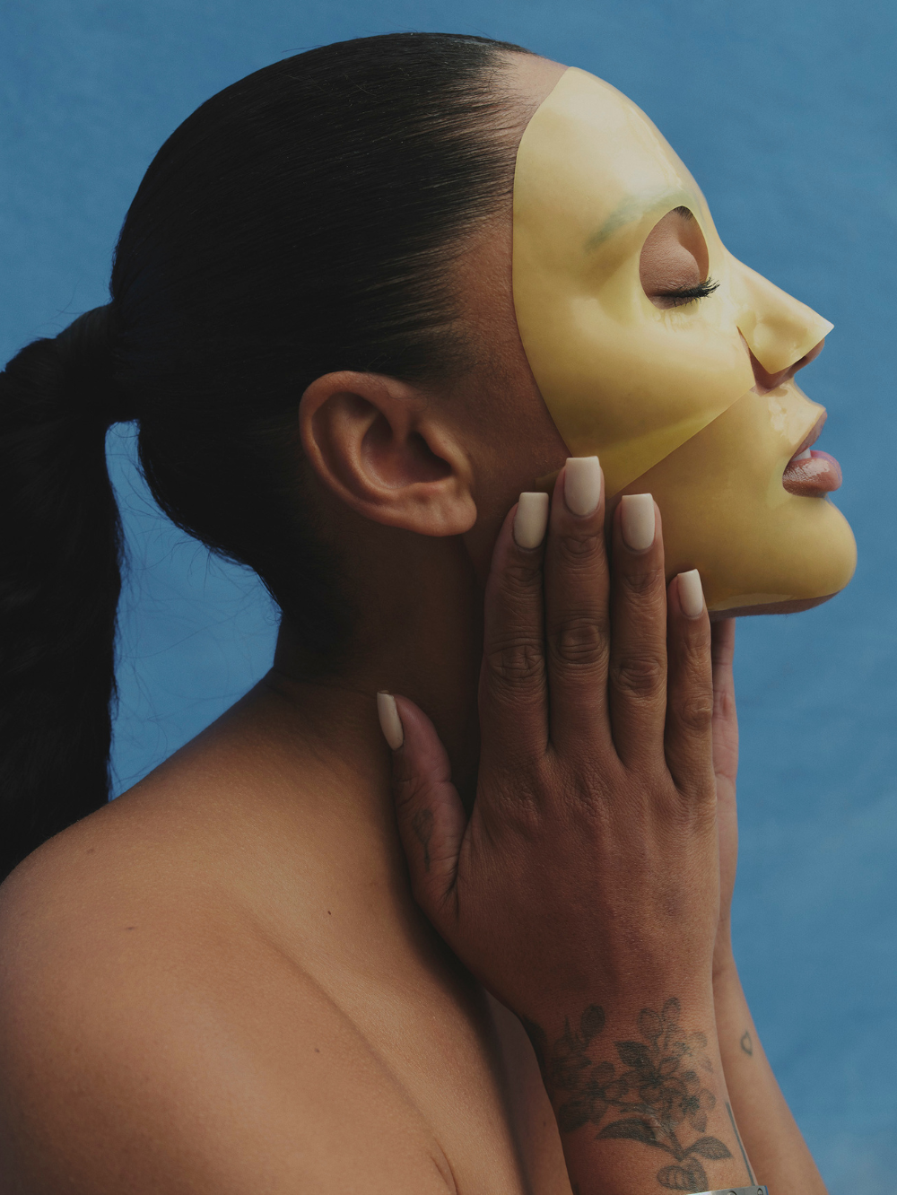 Founder Ayesha Curry wears Sweet July Skin's Pineapple Punch Hydrating Face Mask