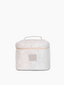 Felt vanity bag by Sweet July Skin, featuring a top handle and a square logo patch.